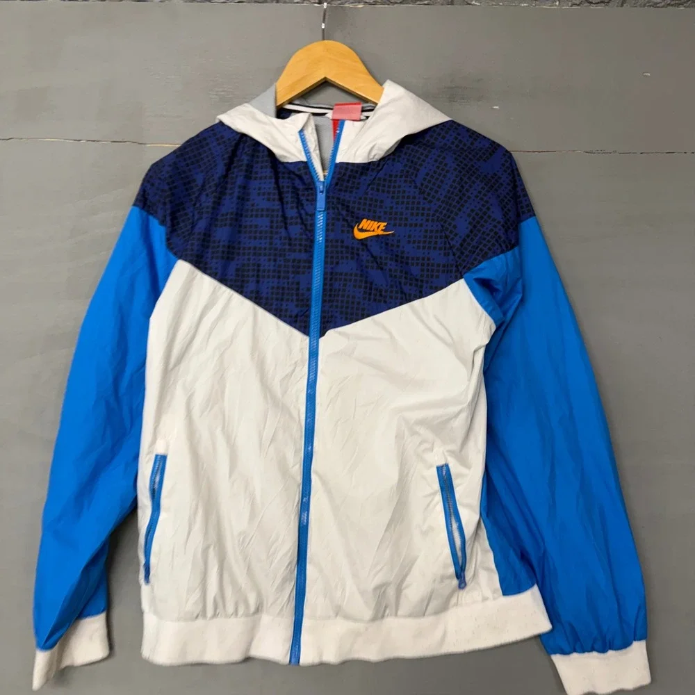 Nike Kids Windrunner Hooded Windbreaker Jacket Blue White XL TG EG Full‎ Zip